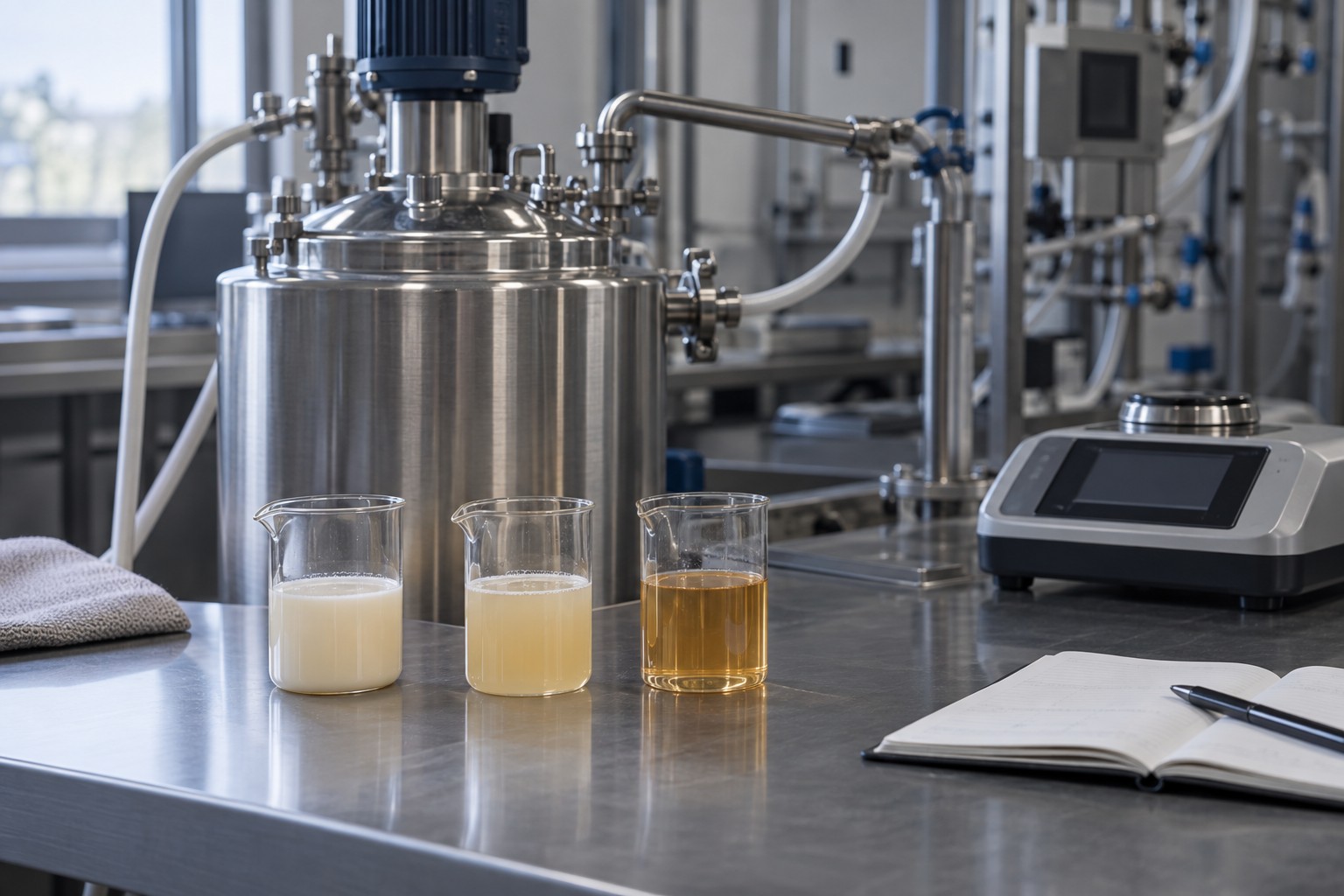 Beverage prototypes in a pilot formulation laboratory.